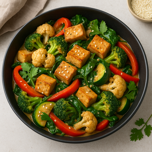 Cauliflower & Tofu Stir-Fry with Almond-Ginger Sauce (Vegan)